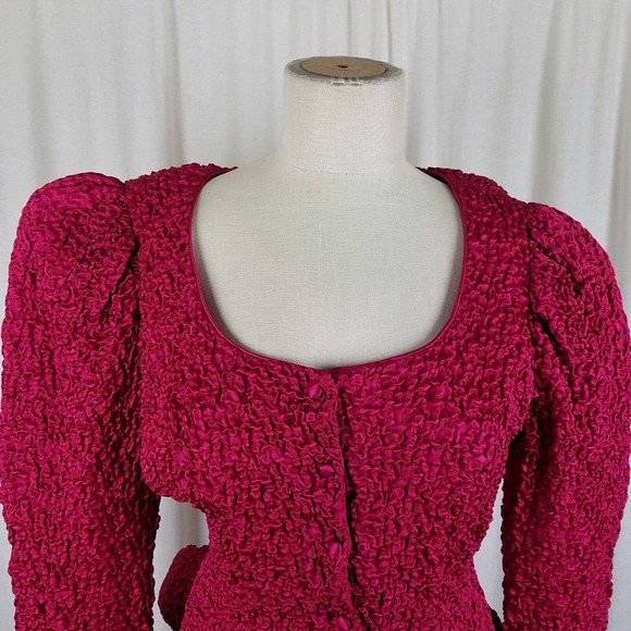 Farinae Collections Crinkle Fabric Peplum Blazer Jacket Womens 12 Vintage Formal - Picture 5 of 8